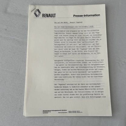 1980 Renault Press Kit Le Car Van Vagabund Renault ELF 20 Racing Car GERMAN