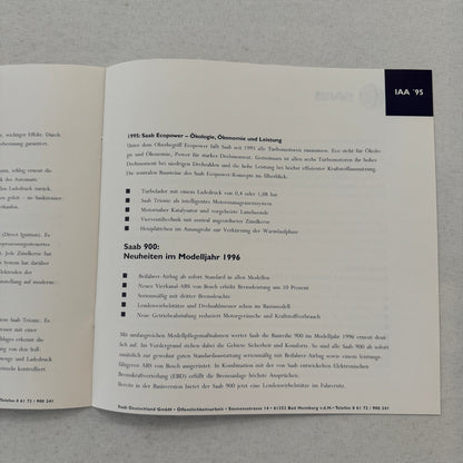 1996 Saab Factory Press Kit Photos Saab 900 Saab 9000 German Text