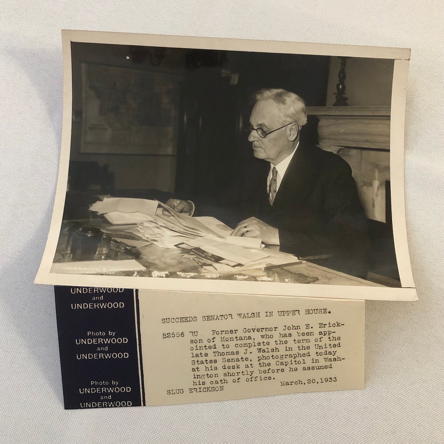 Press Photo Photograph Senator John E Erickson of Montana 1933 Underwood Photo