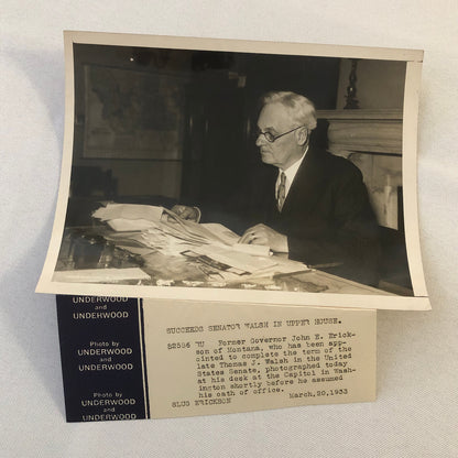 Press Photo Photograph Senator John E Erickson of Montana 1933 Underwood Photo