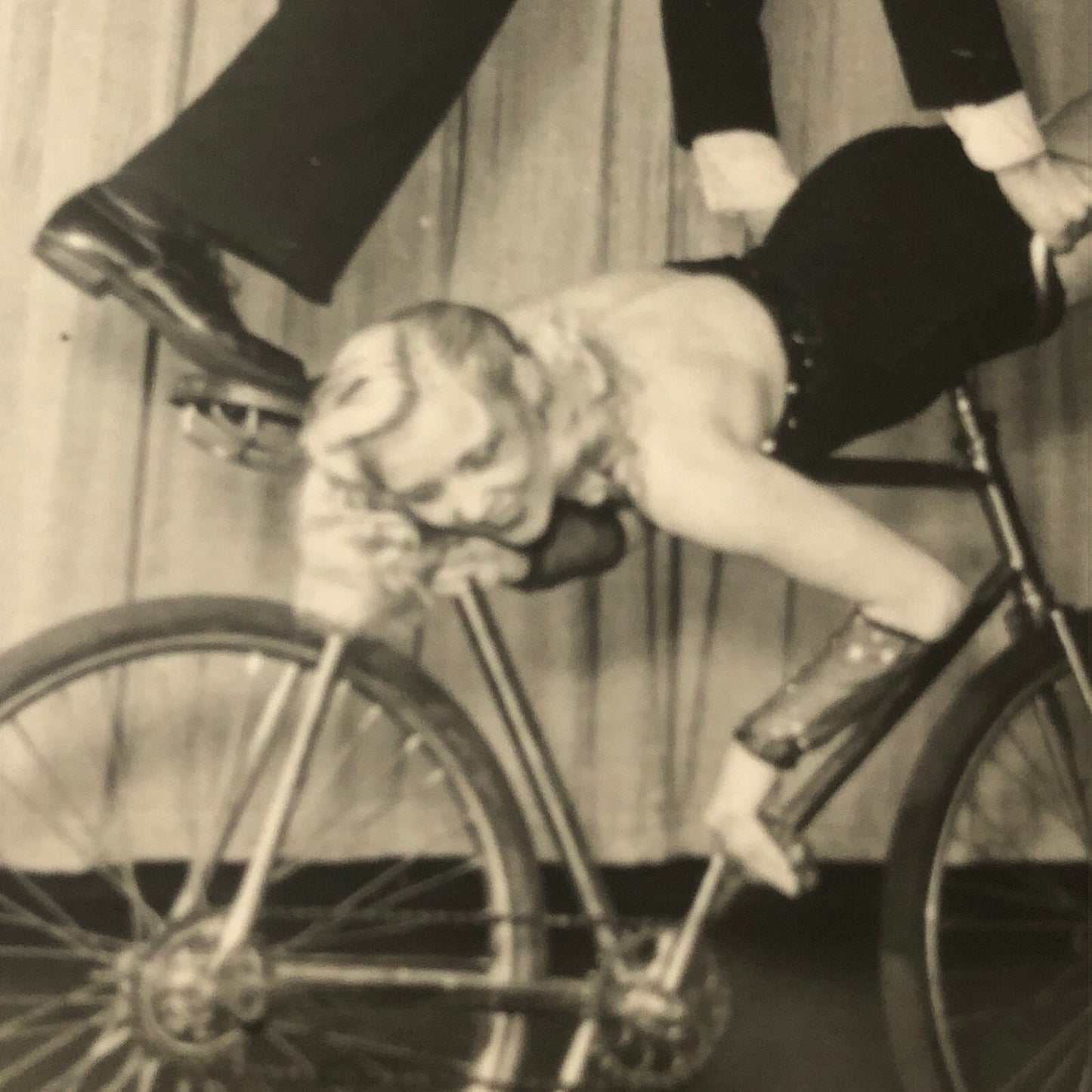 Circus Performer Man Woman on Bicycle Balancing Act Real Photo Postcard RPPC