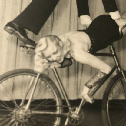 Circus Performer Man Woman on Bicycle Balancing Act Real Photo Postcard RPPC