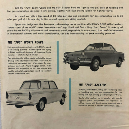 1960 1961 ? BMW 700 Sales Brochure 700 Sport Coupe & 700 4-Seater