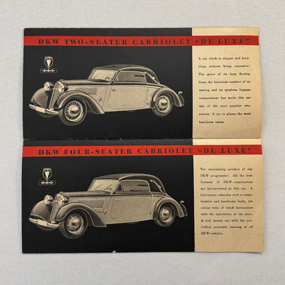 Auto Union DKW Car Sales Brochure Catalog Master Cabrio Saloon Delivery Van +