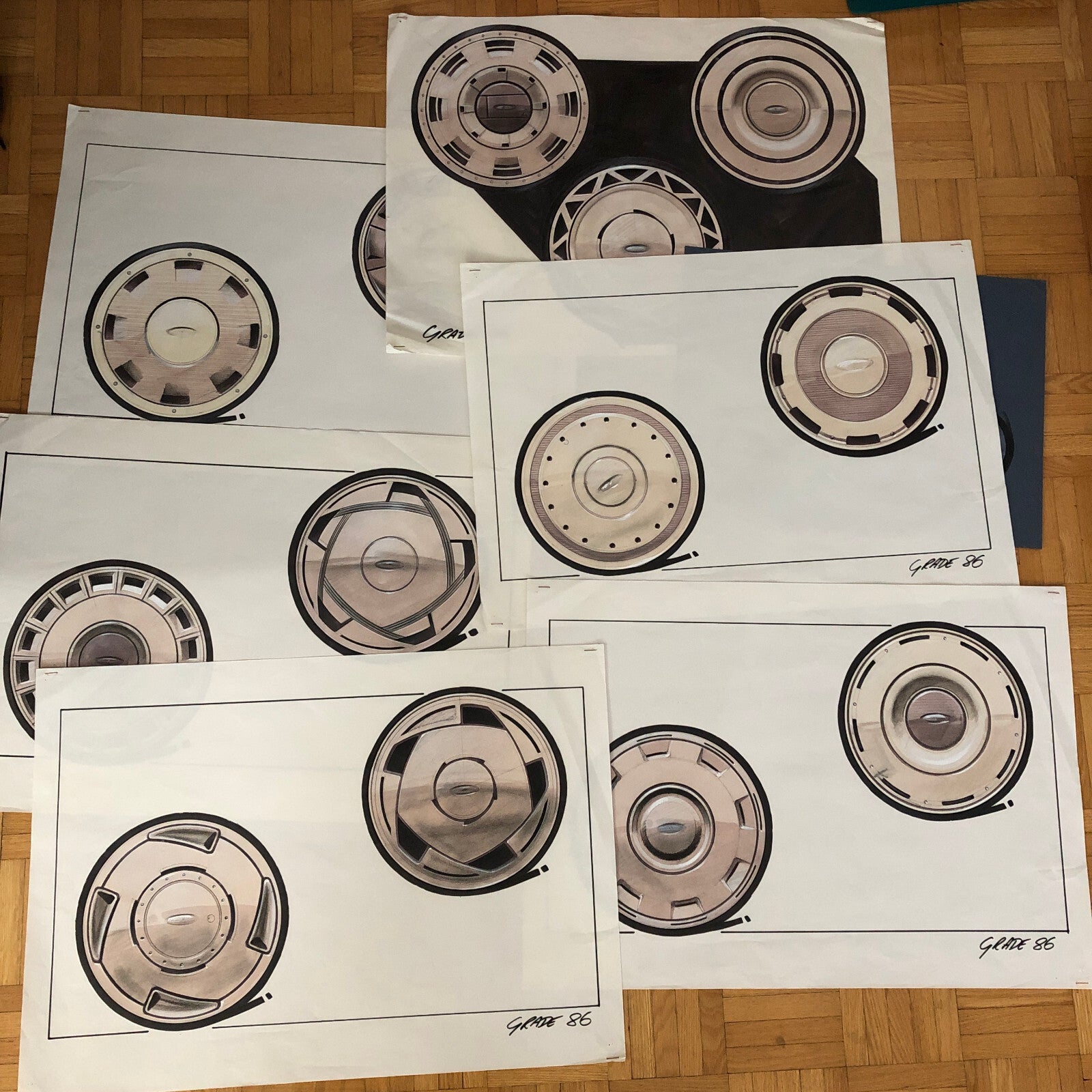 Car Styling Concept Illustration Art Drawing Sketch Vintage Lot 7x Ford Wheels