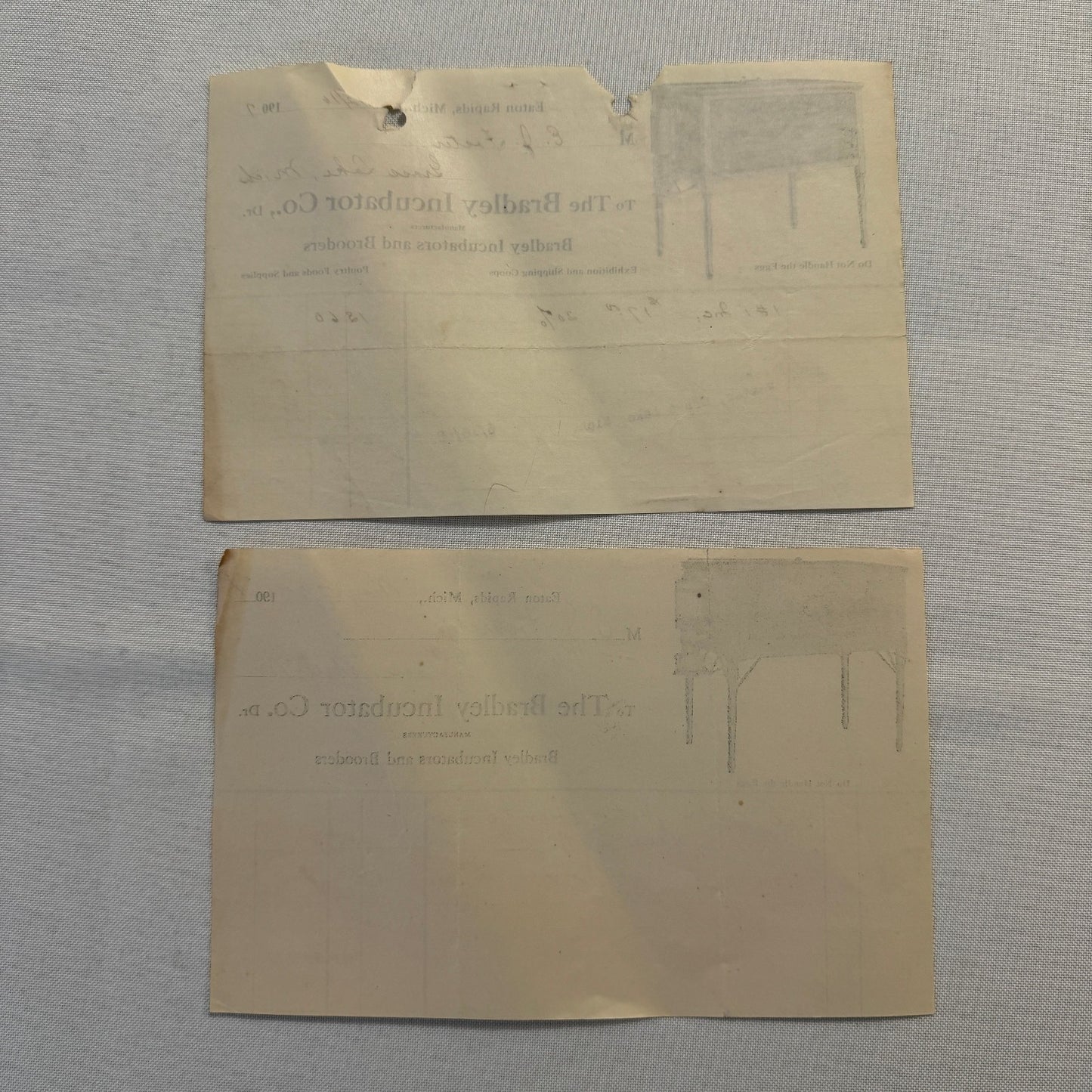 1908 Bradley Incubator Company Eaton Rapids Michigan Invoice Document Antique