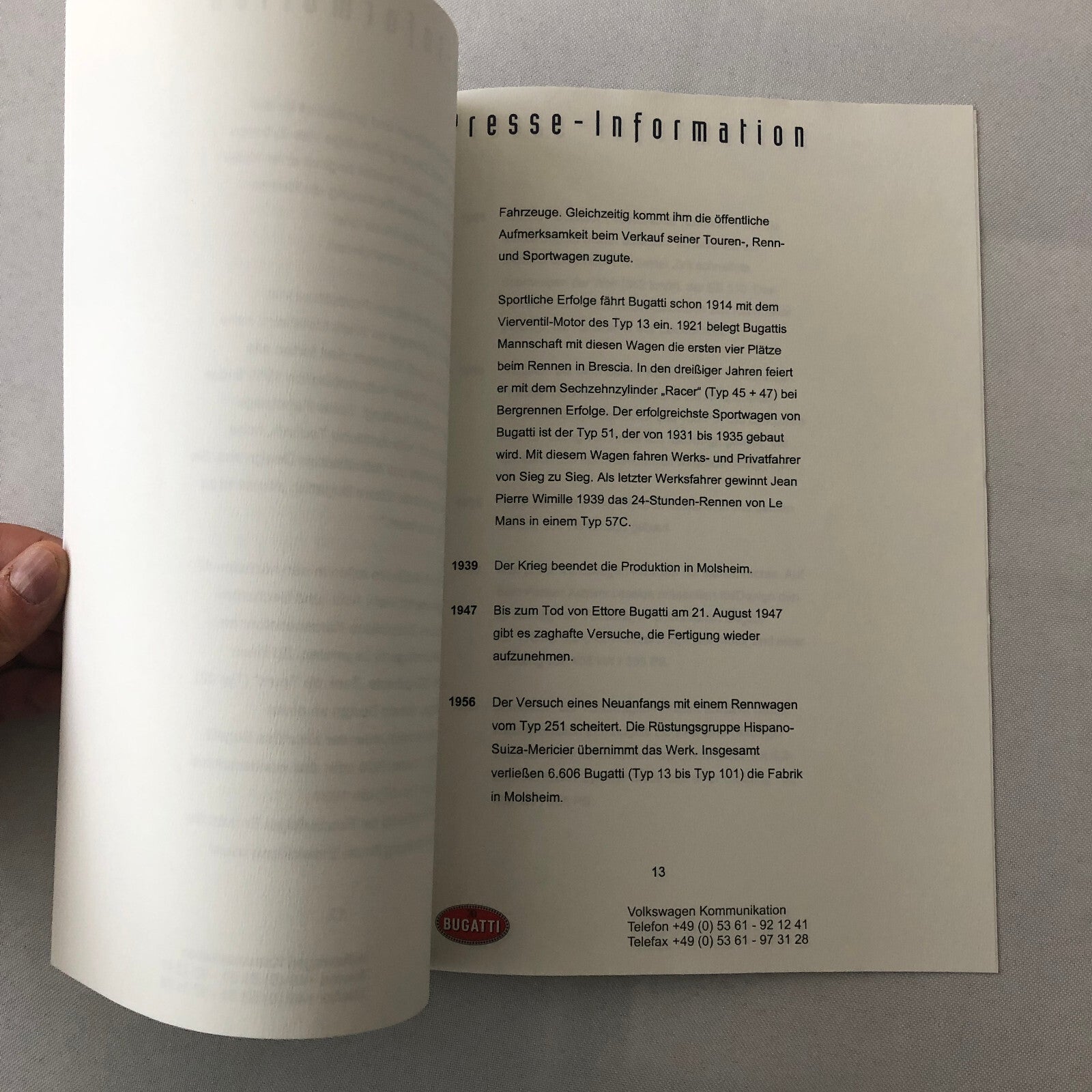 Bugatti EB 218 Concept Car Press Kit Brochure Photos Bugatti EB218 GERMAN Text