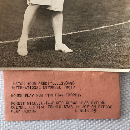 Press Photo Photograph Tennis Player Evelyn Colyer 1925 International Newsreel
