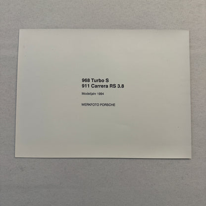 1994 Porsche 911 Carrera RS 3.8 and 968 Turbo S Factory Photo Photograph Print