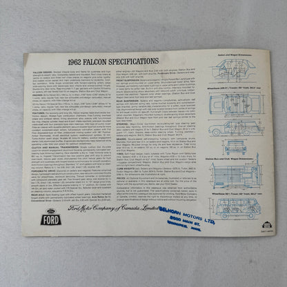 1962 Ford Falcon Car Sales Brochure Catalog Canadian Club Wagon Van Wagon +