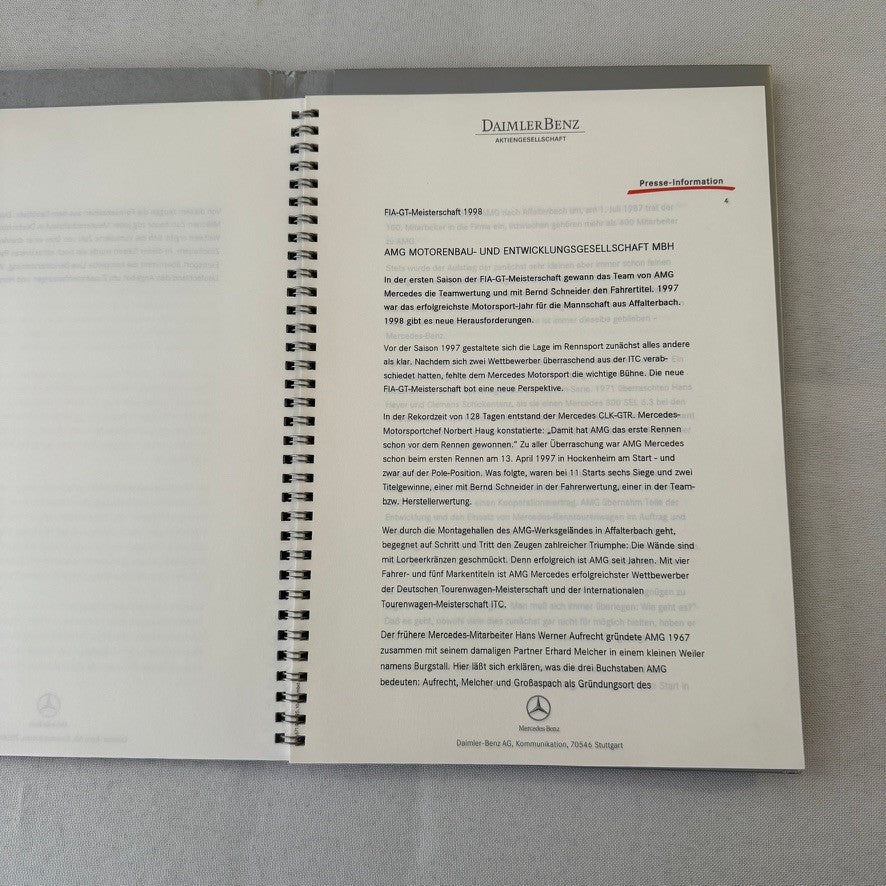 1998 Mercedes CLK GTR GT Racing Press Kit Photos Mark Webber Driver GERMAN