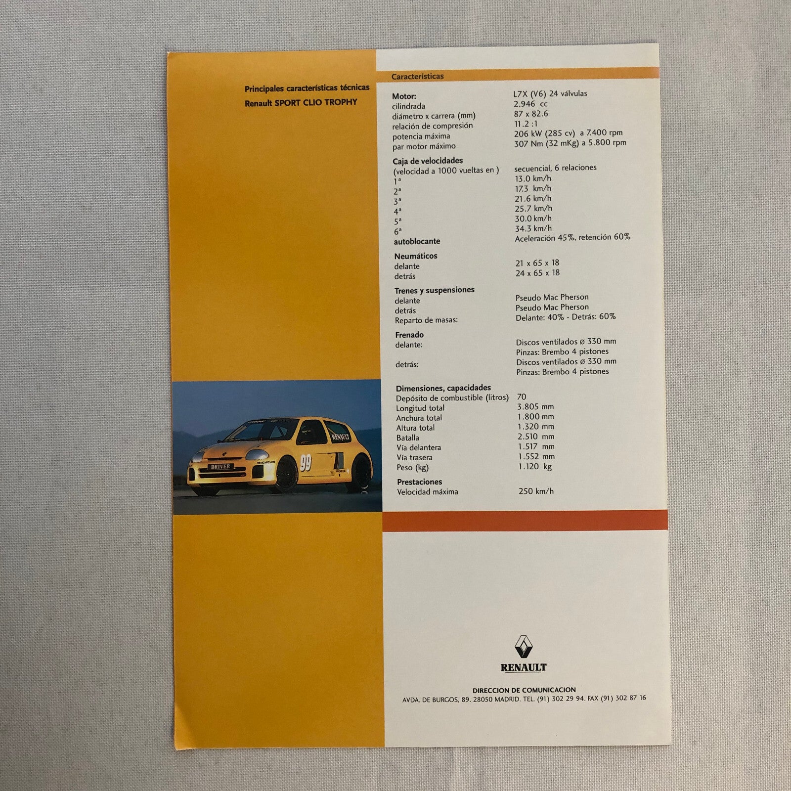 Renault Sport Clio Trophy Racing Car Sales Brochure Catalog Barcelona Spanish