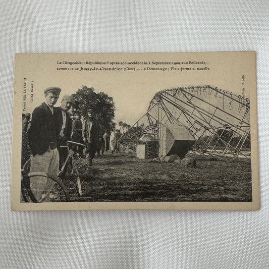 Vintage Zeppelin Airship Dirigible Postcard French La Republique Accident Crash