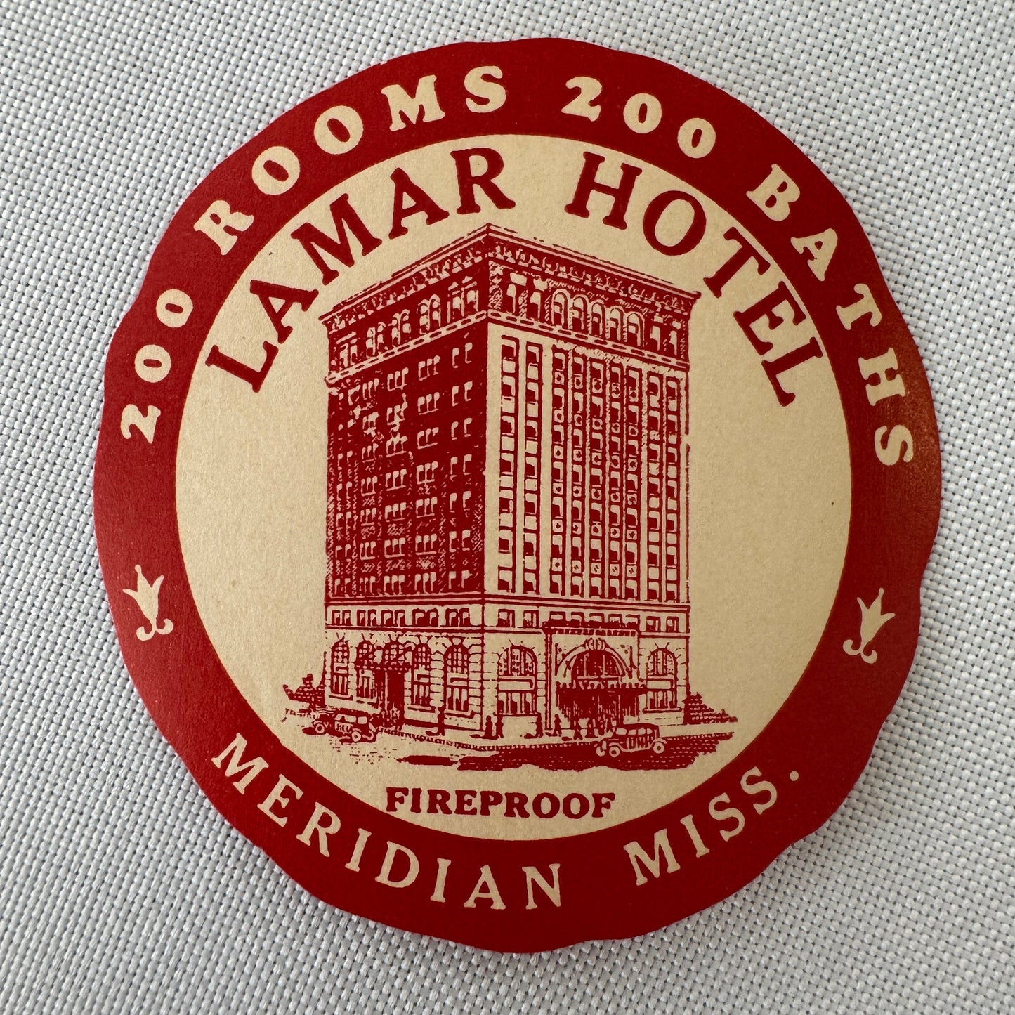 Vintage Hotel Travel Luggage Label Lamar Hotel Meridian Mississippi