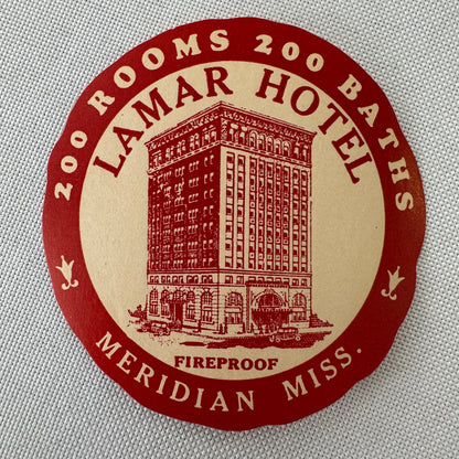 Vintage Hotel Travel Luggage Label Lamar Hotel Meridian Mississippi