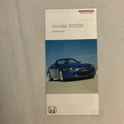 Honda S2000 Car Sales Brochure GERMAN Text European Market