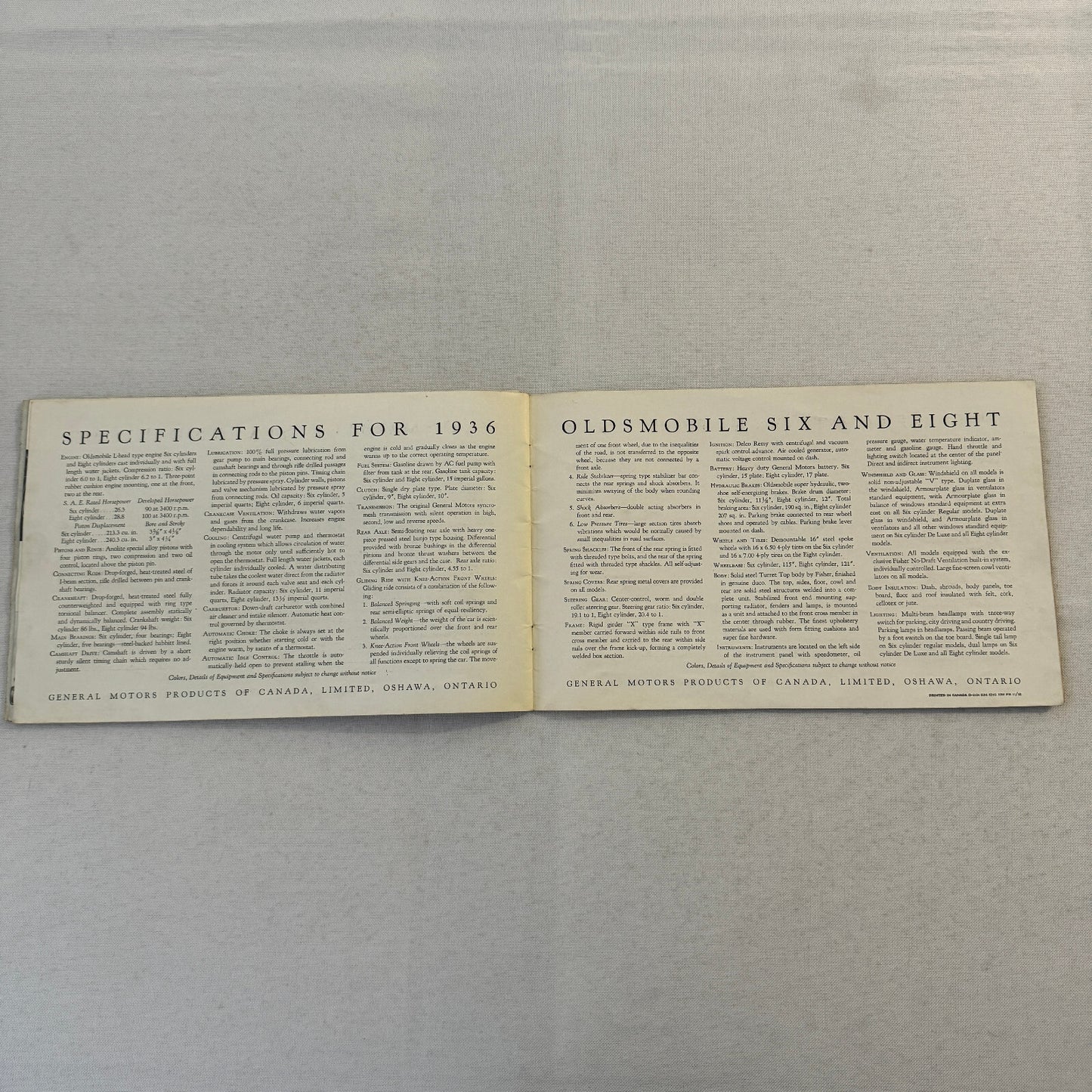 1936 Oldsmobile Six and Eight Sales Brochure Catalog Coupe Sedan Convertible