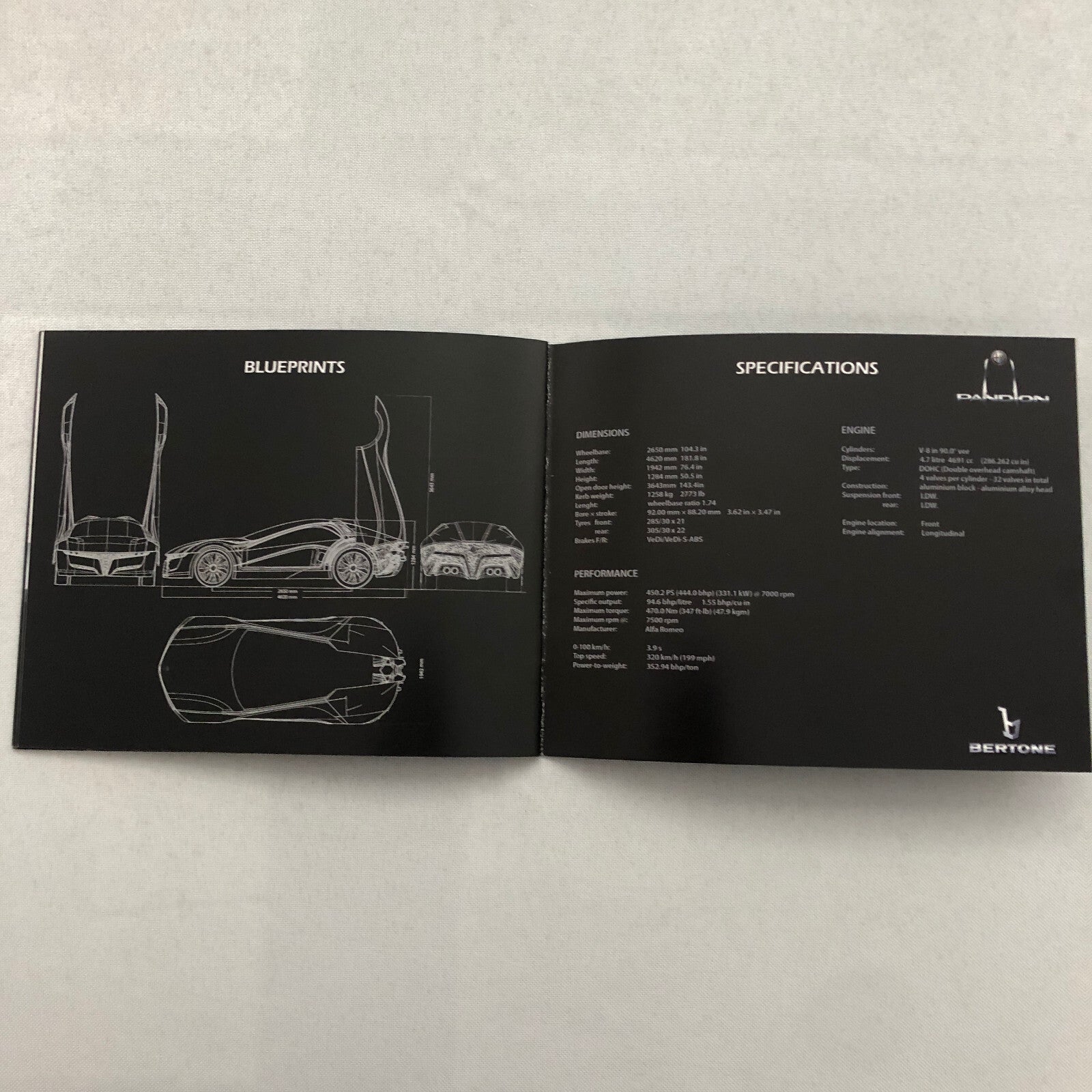 Alfa Romeo Pandion Bertone Concept Car Prototype Sales Brochure Catalog