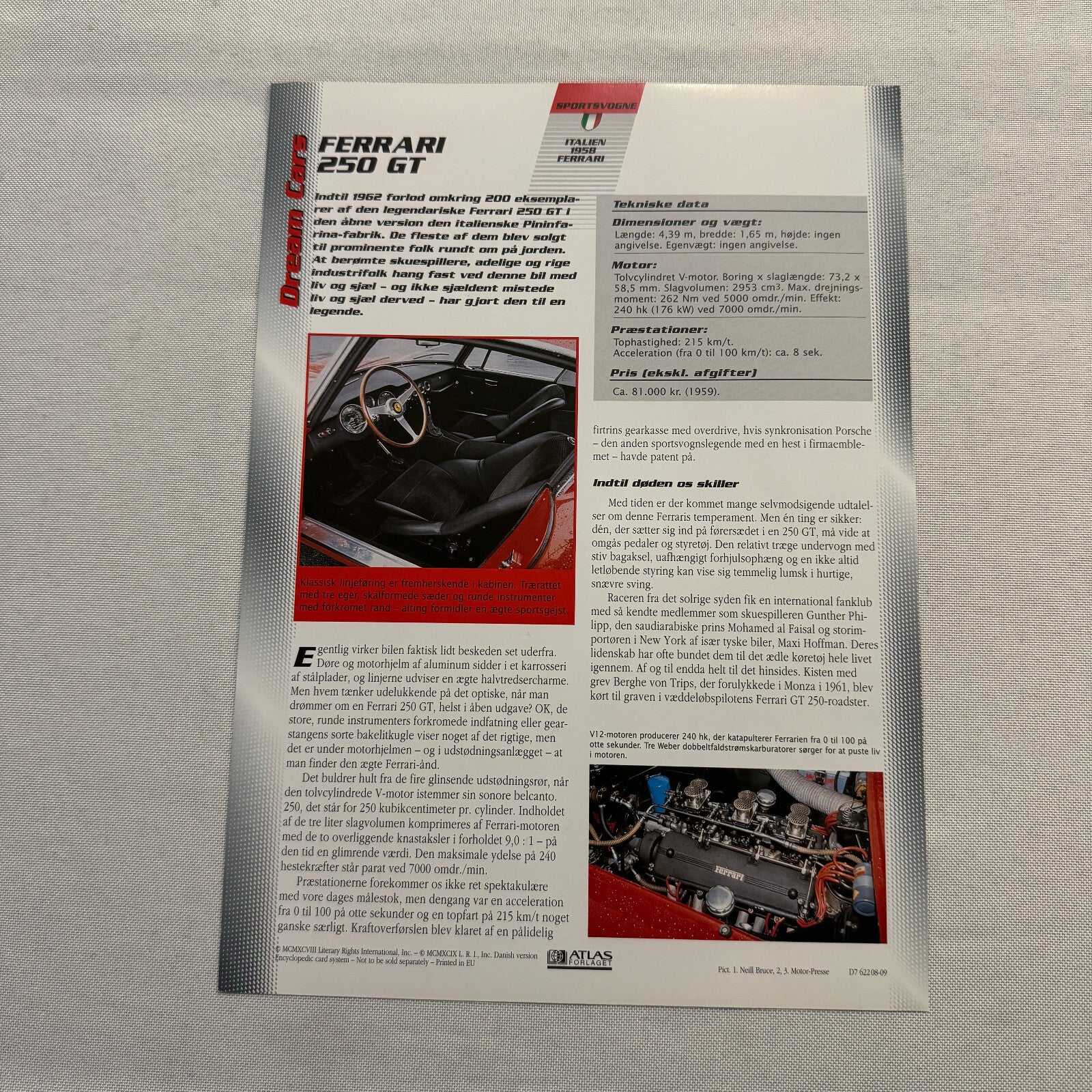 Ferrari 250 GT Dream Cars Mini Poster Card Brochure European