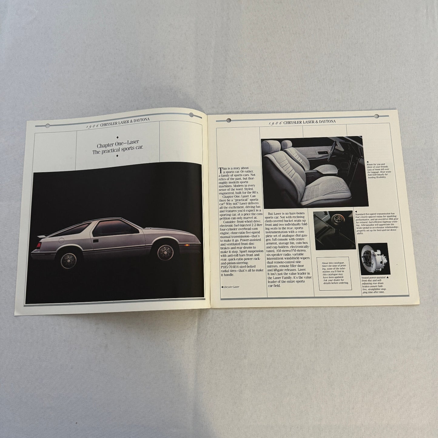 1986 Chrysler Laser and Daytona Sales Brochure Catalog Laser XE XT Turbo Z