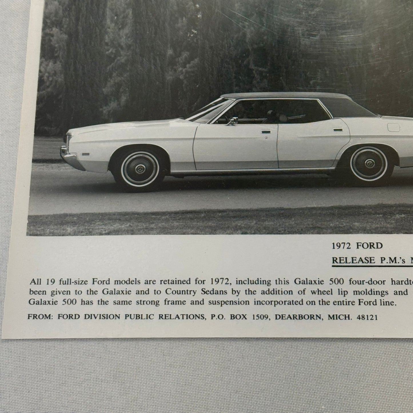 1972 Ford Galaxie 500 Hardtop Car Factory Press Photo Photograph Print