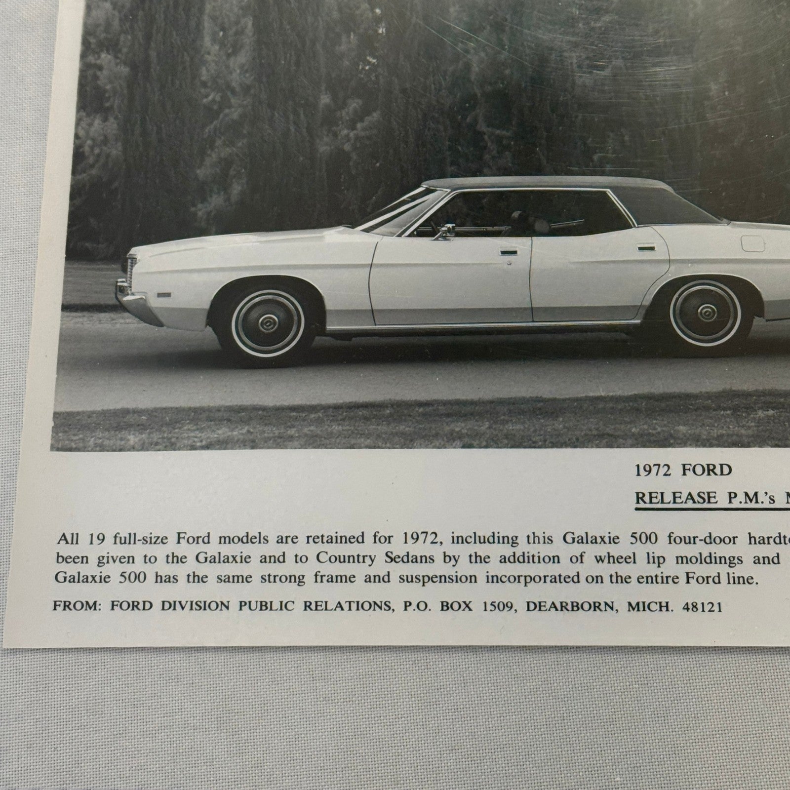 1972 Ford Galaxie 500 Hardtop Car Factory Press Photo Photograph Print