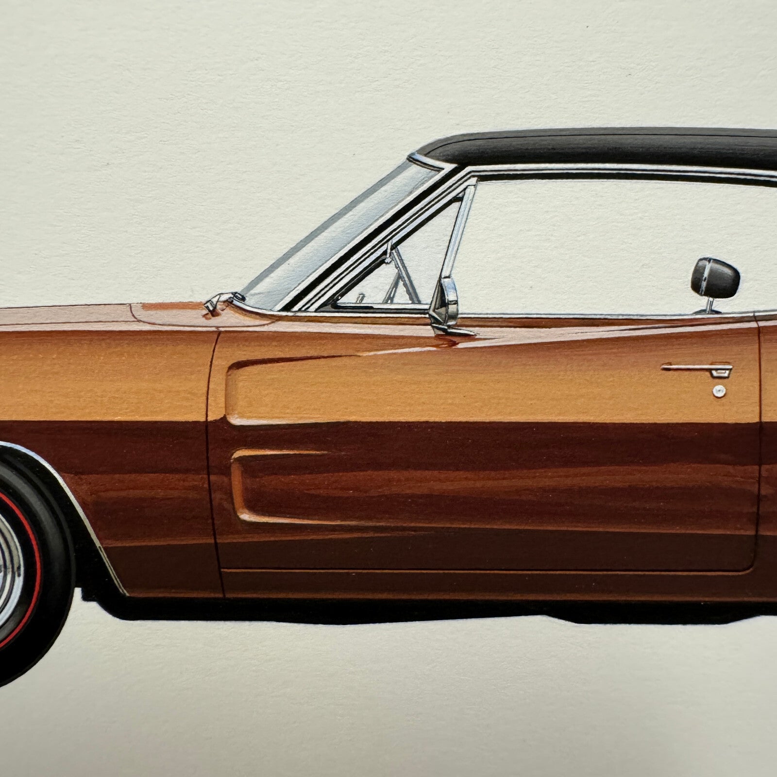 1968 Dodge Charger RT Muscle Car Automobile Illustration Art Drawing Hand Drawn