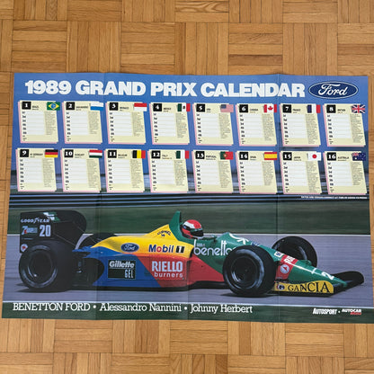 1989 Formula One Grand Prix Racing Calendar Poster Benetton Ford Car