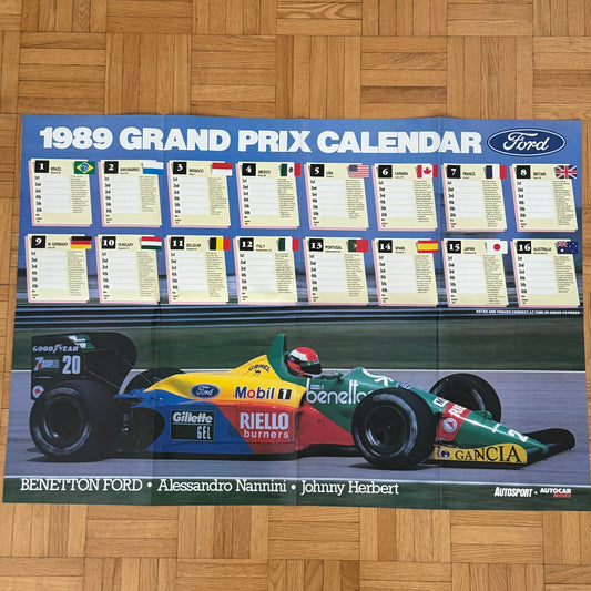 1989 Formula One Grand Prix Racing Calendar Poster Benetton Ford Car