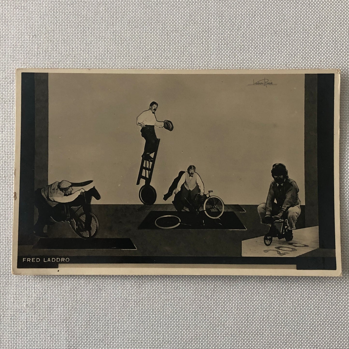 Circus Bicycle Unicycle Act Performer Postcard Post Card Fred Laddro Vintage
