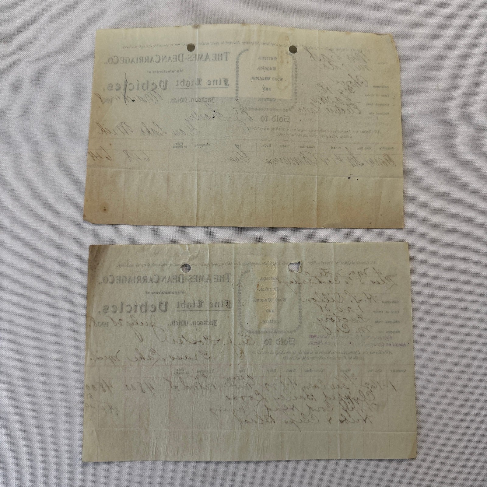 The Ames Dean Carriage Company Jackson Michigan 1908 Receipt Document Lot 2x