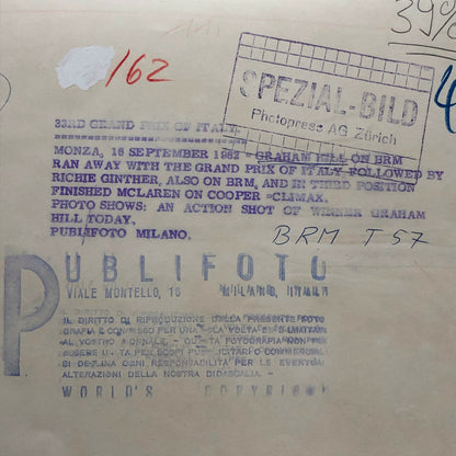 1962 Italian Grand Prix Monza Racing Photo Photograph Graham Hill BRM T57 Car 