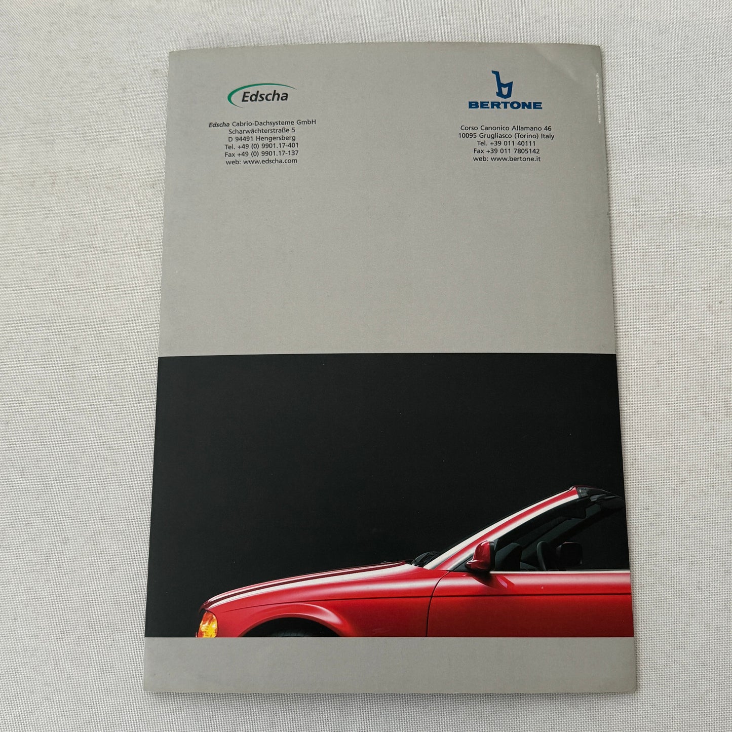 Bertone Klapp Top Folding Convertible Top Sales Brochure BMW 3 Series