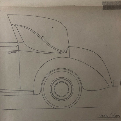 1936 Coachbuilder Car Design Blueprint Rendering Blue Print Coupe Cabriolet 