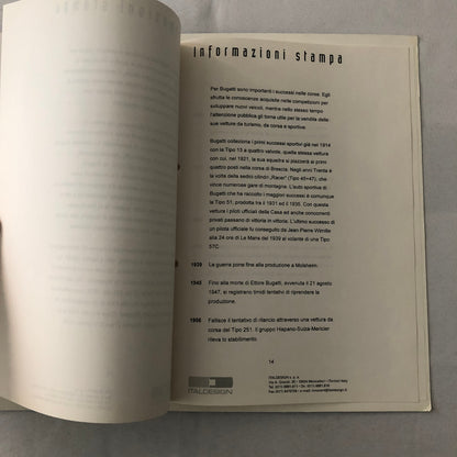 Bugatti EB 118 EB118 Press Kit Brochure Photos Italian Text