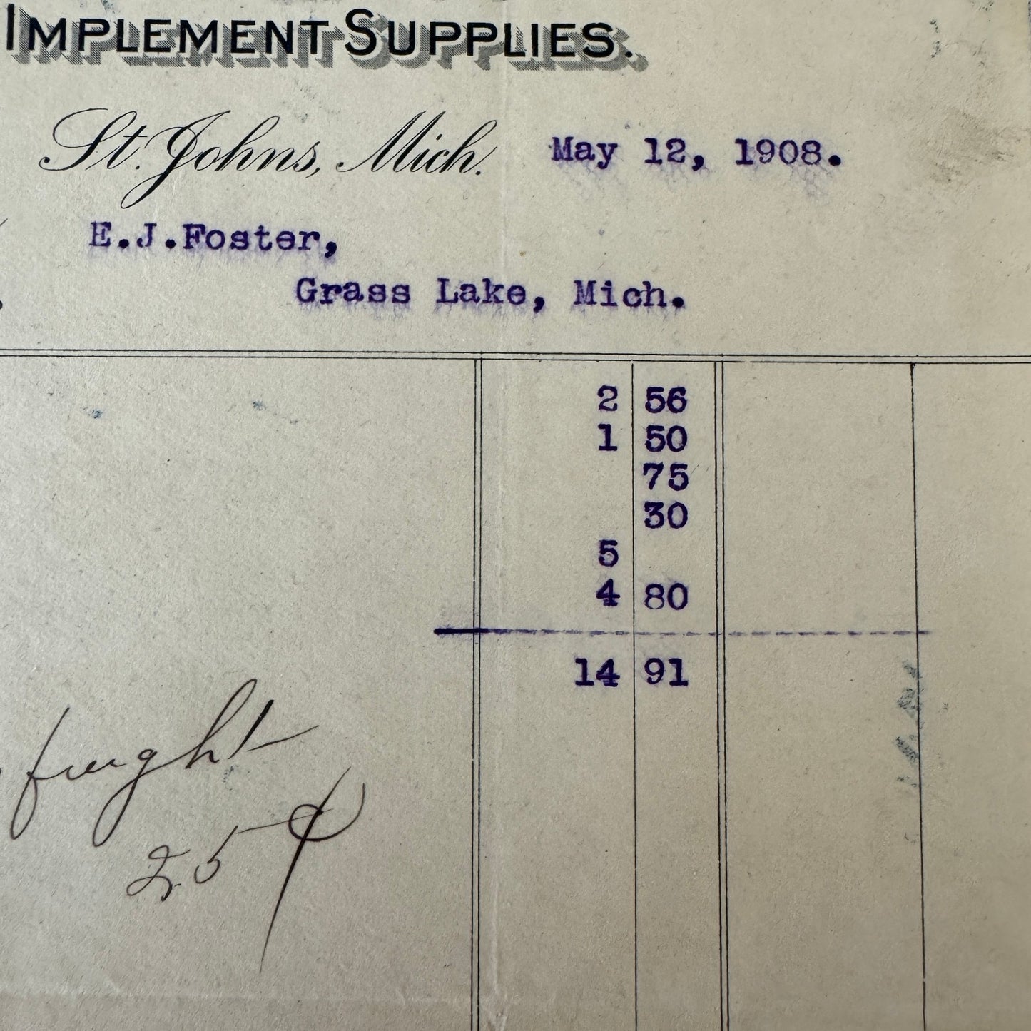 FC Mason Company M Brand Implement Invoice Receipt Document Letterhead 1908 Lot