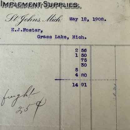 FC Mason Company M Brand Implement Invoice Receipt Document Letterhead 1908 Lot