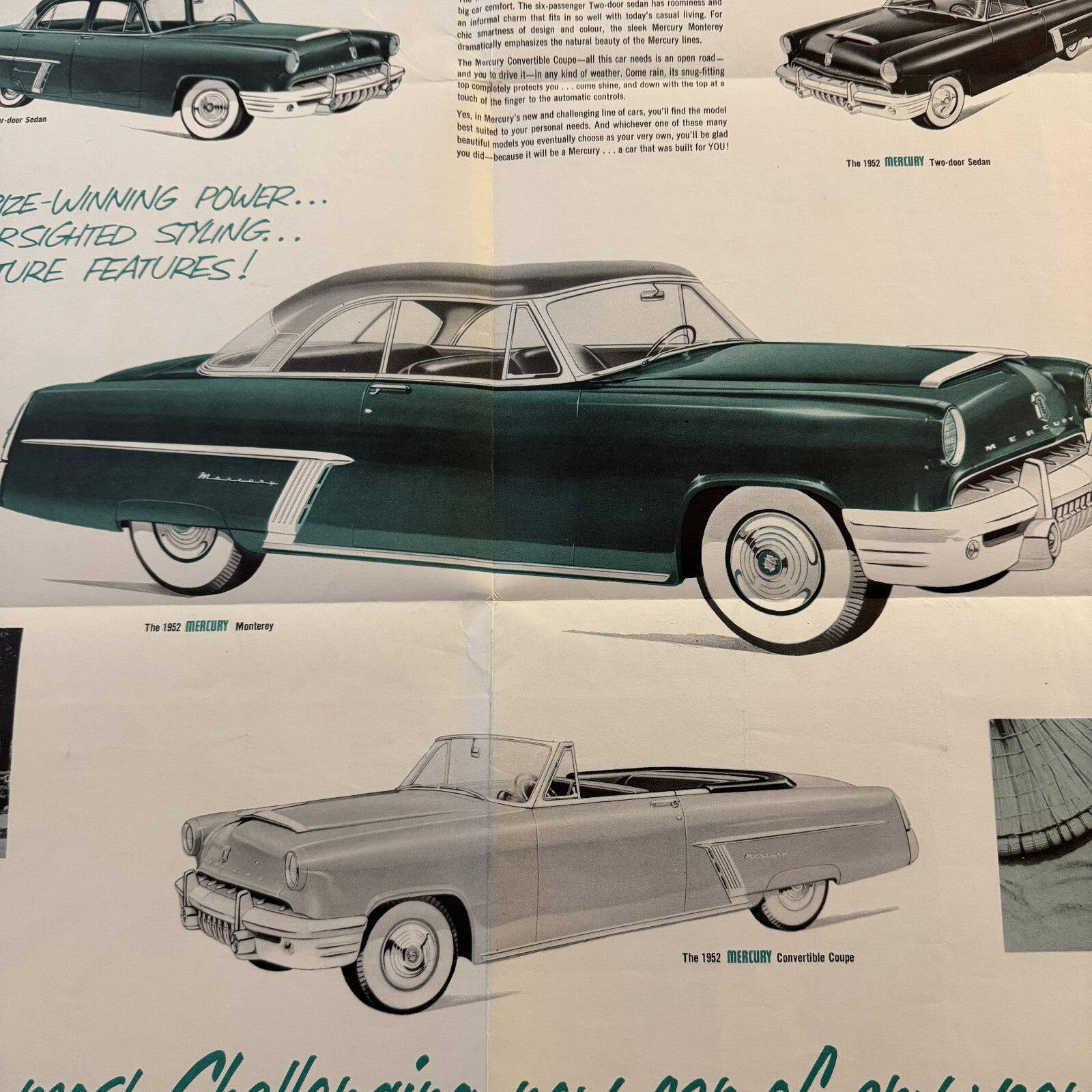1952 Mercury Car Sales Brochure Catalog Mercury Monterey Convertible Coupe