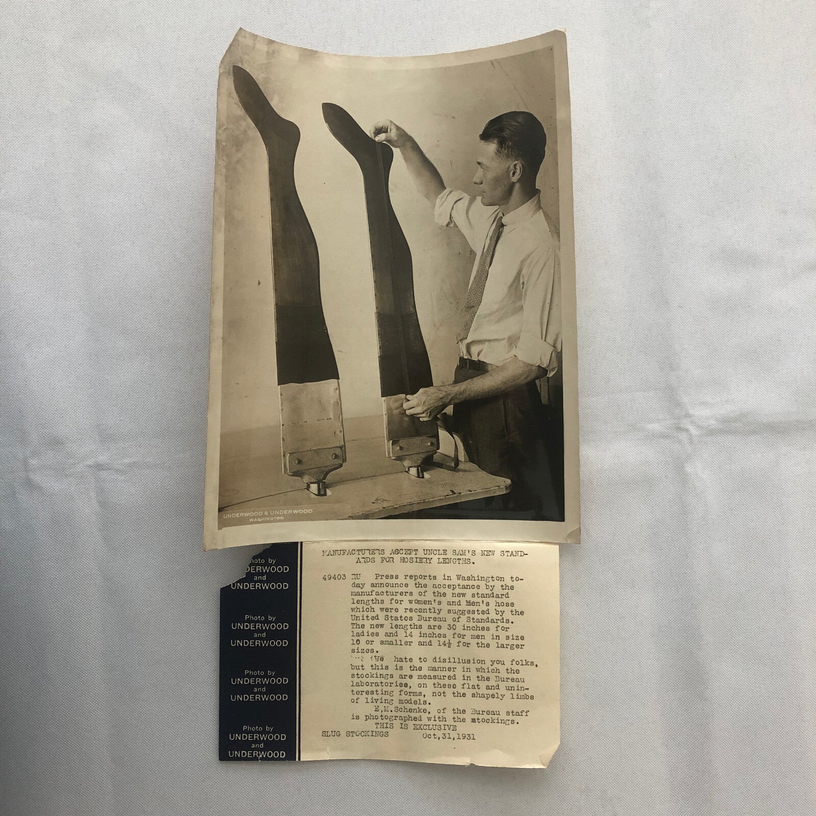 Press Photograph Photo Standards for Hoisery Length Manufacturing 1931 Stockings