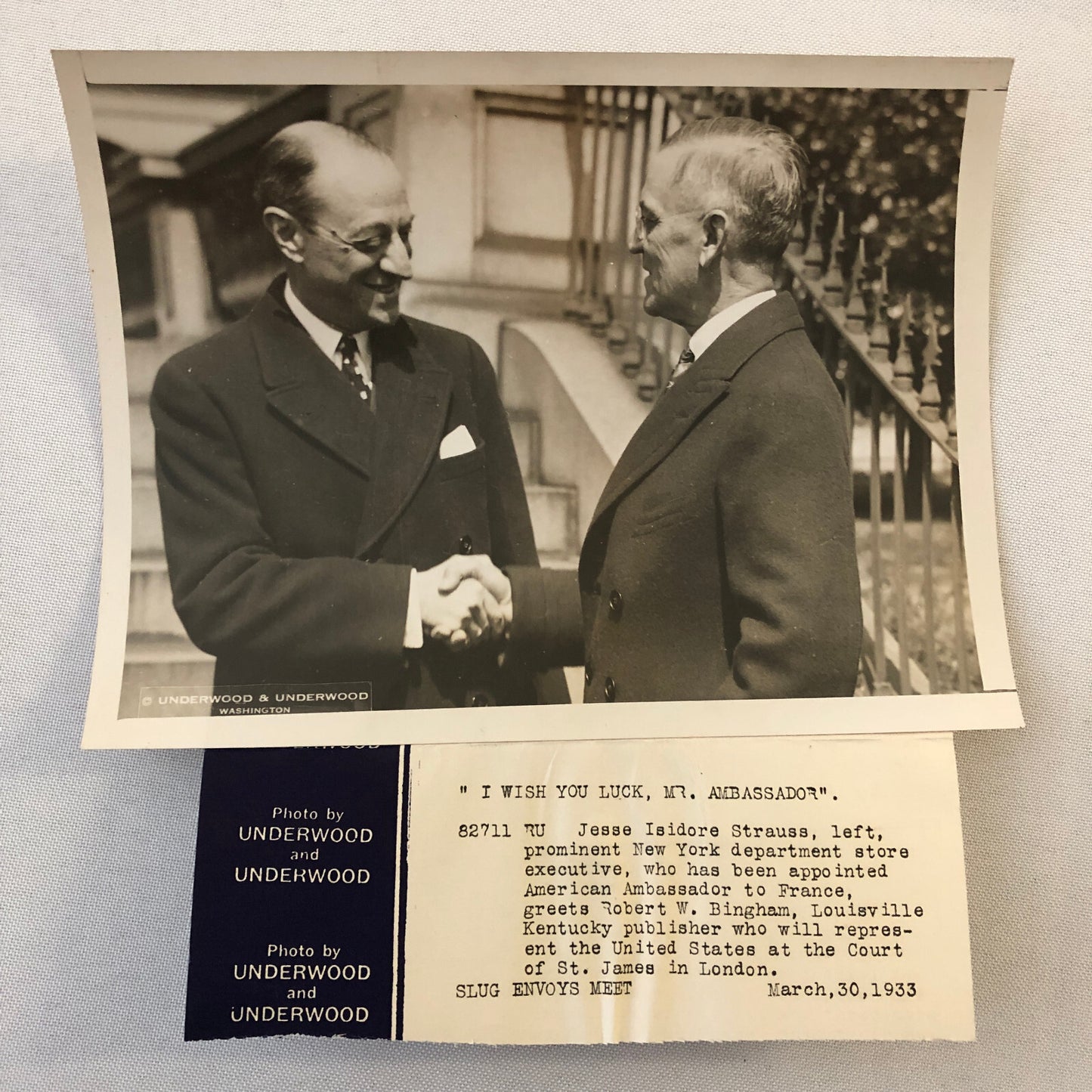 Press Photo Photograph Ambassador to France with Robert W Bingham Publisher 1933