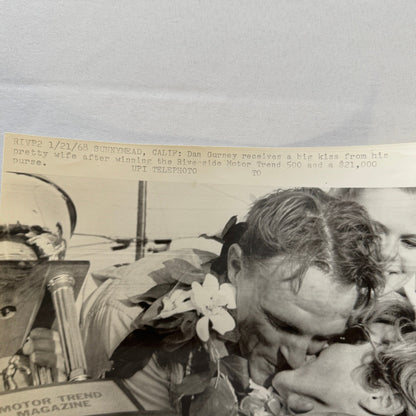 Vintage Racing Photo Dan Gurney Riverside Motor Trend 500 Race Win Kissing Wife