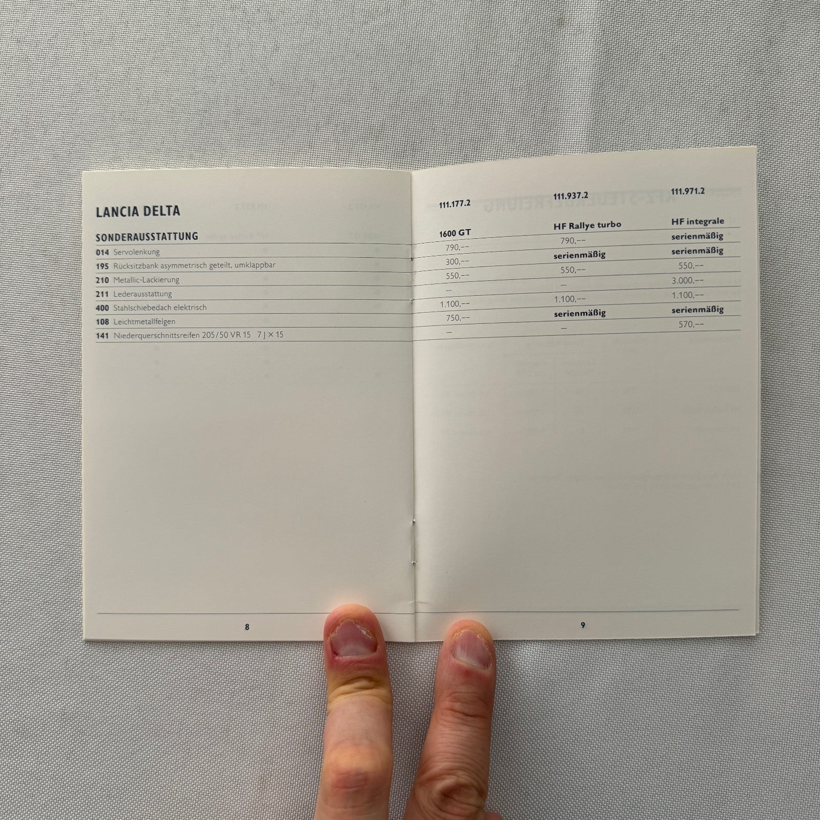 1990 Lancia Delta Price List GERMAN European Market Lancia Delta Integrale