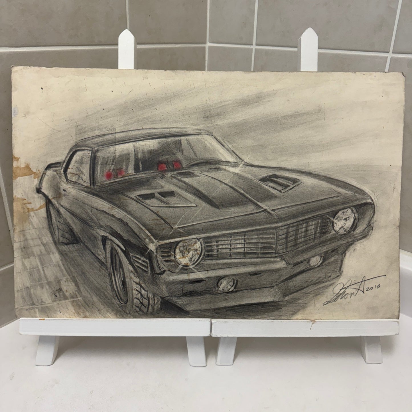 Chevrolet Camaro Vintage Car Illustration Drawing Sketch Original Art Signed