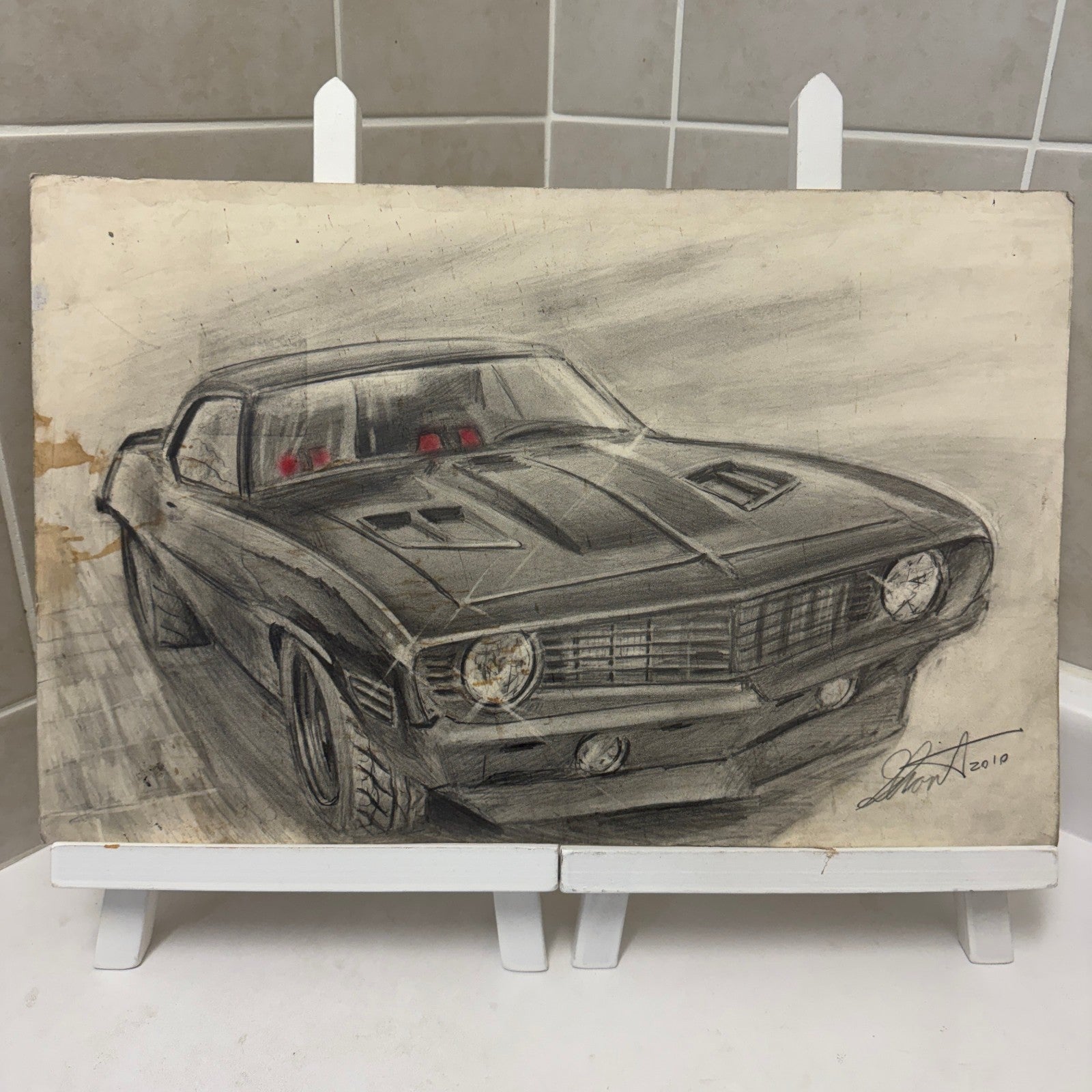 Chevrolet Camaro Vintage Car Illustration Drawing Sketch Original Art Signed