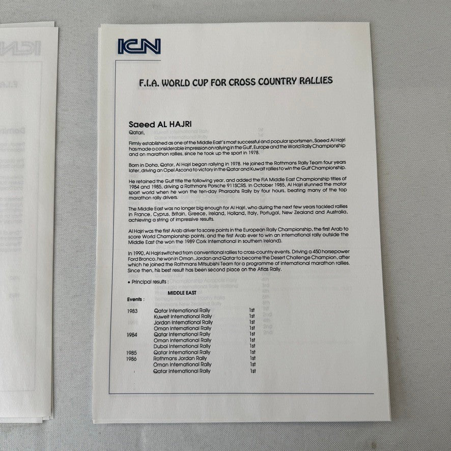 Rothmans Mitsubishi Pajero Rally Rallye Racing Press Kit 1993 FIA Cross Country