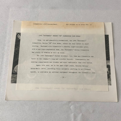 1948 Oldsmobile Series 98 Futuramic Club Sedan Factory Press Photo Photograph