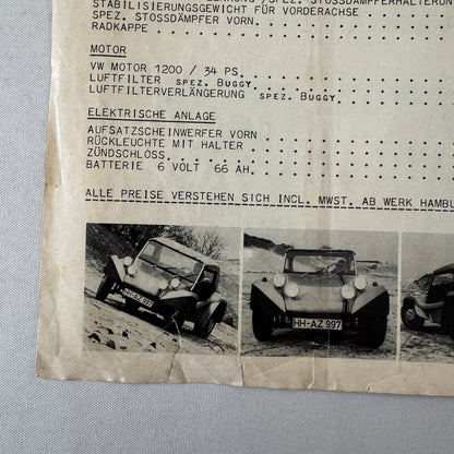 Haz Buggy Dune Buggy Vintage Brochure Flyer Advertisement Ephemera Car GERMAN