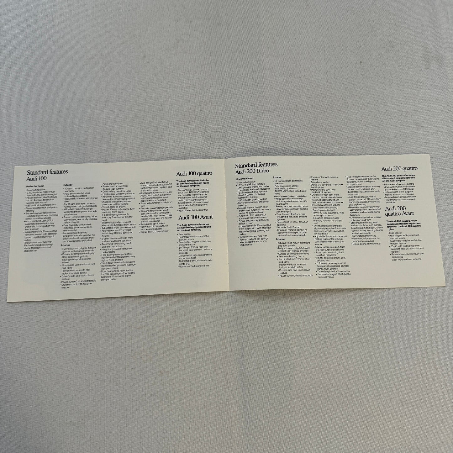 1989 Audi Car Sales Brochure Catalog 90 Quattro 100 Avant 200 Turbo Quattro +