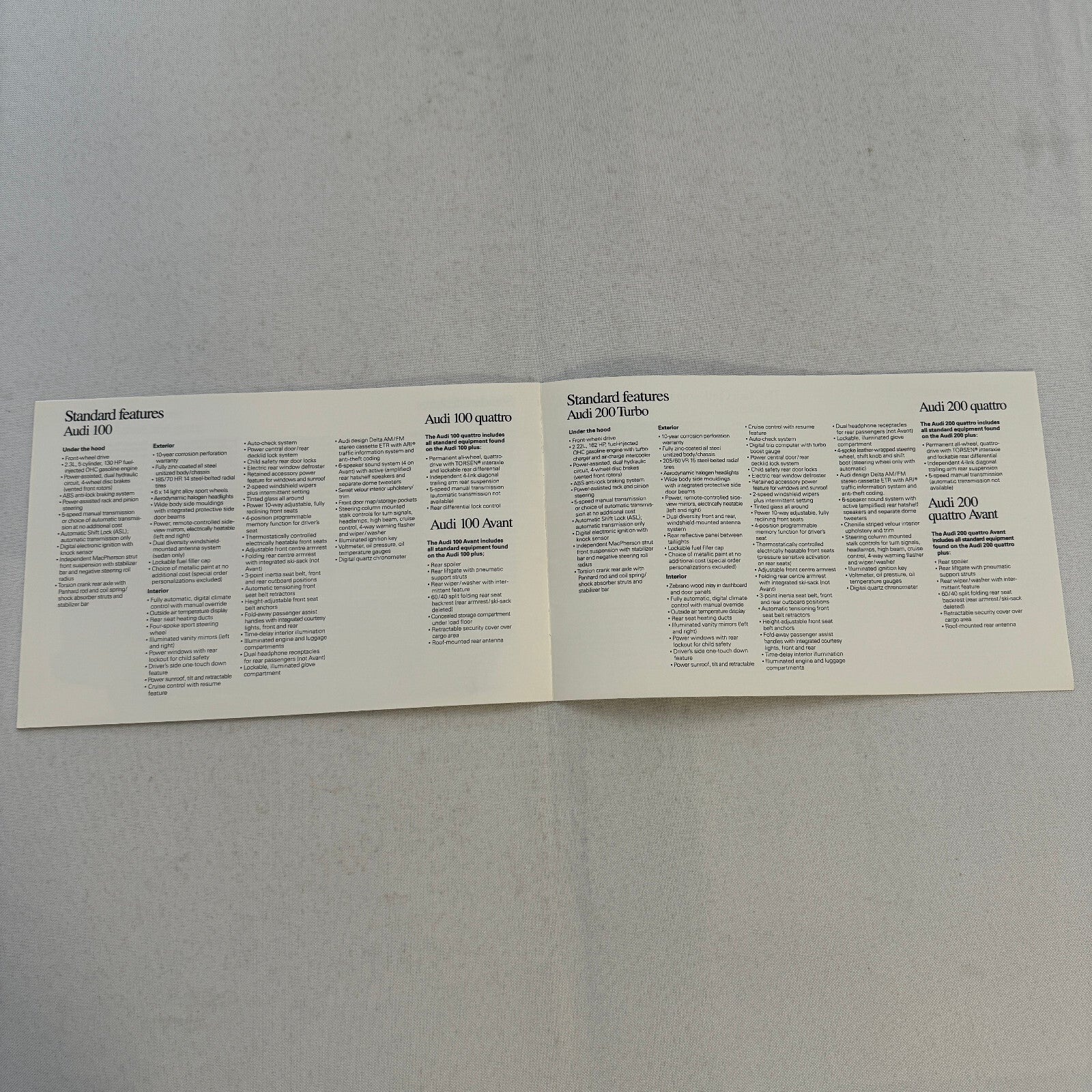 1989 Audi Car Sales Brochure Catalog 90 Quattro 100 Avant 200 Turbo Quattro +