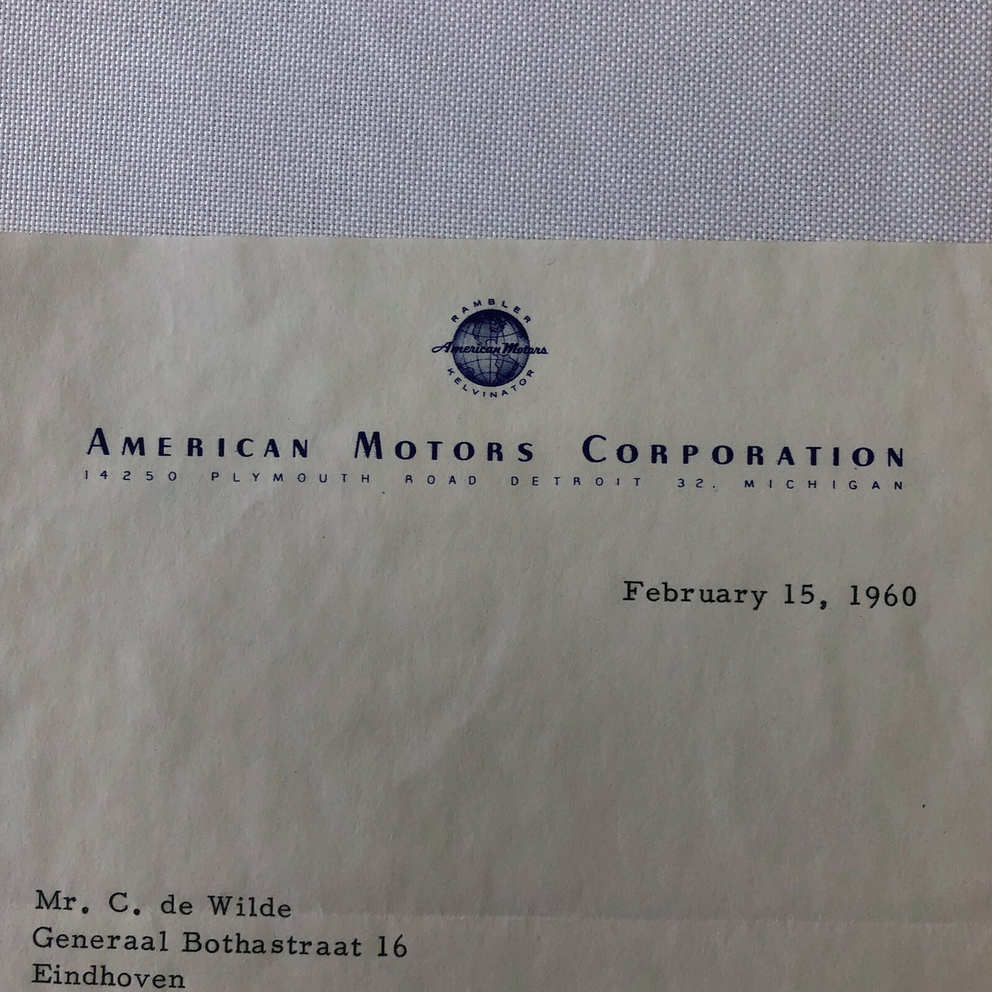1960 - 1961 American Motors Corporation Car Letter Letterhead George Romney 
